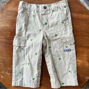 Y2K Carter’s 18M Baby Boy Khaki Cargo Pants with Embroidered Turtles Print vtg